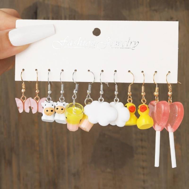 Cartoon Schmetterling Herz Haken Ohrring Set für Frauen Bunte Harz Ente Tropfen Ohrringe Piercing Zubehör Schmuck 1 von Joom DACH