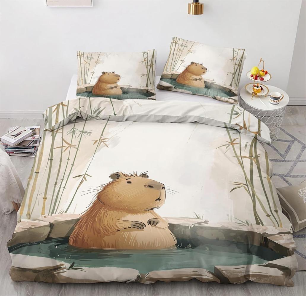 Cartoon Tier Capybara Motiv Bettwäsche, Mikrofaser Bettwäsche-Sets, Kinderbettwäsche mit Reißverschluss Raumdekor Bettbezug 90x200cm von Joom DACH