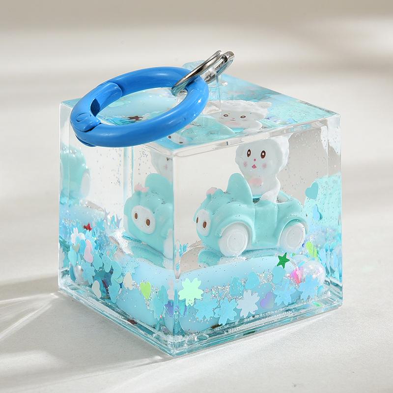 Cartoon Treibsand Flasche Auto Schlüsselanhänger - süße Mädchen Acryl Tasche Anhänger Accessoire Color rings + large square bottle blau von Joom DACH