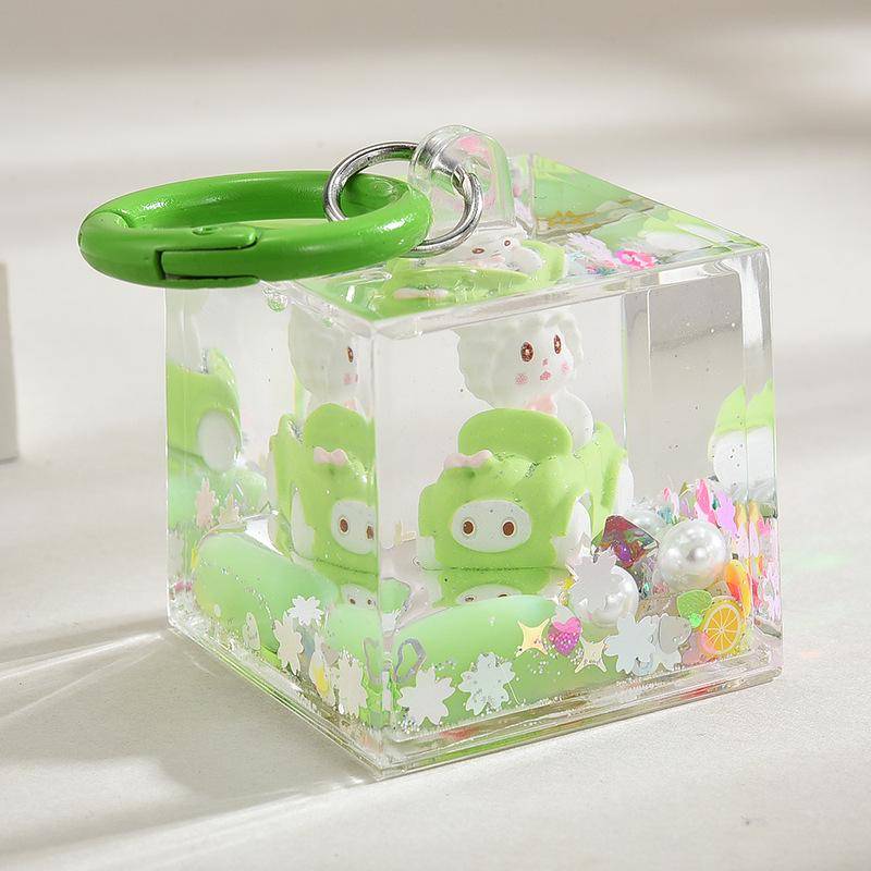 Cartoon Treibsand Flasche Auto Schlüsselanhänger - süße Mädchen Acryl Tasche Anhänger Accessoire Color rings + large square bottle grün von Joom DACH