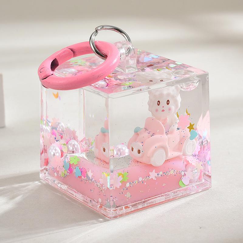 Cartoon Treibsand Flasche Auto Schlüsselanhänger - süße Mädchen Acryl Tasche Anhänger Accessoire Color rings + large square bottle rosa von Joom DACH