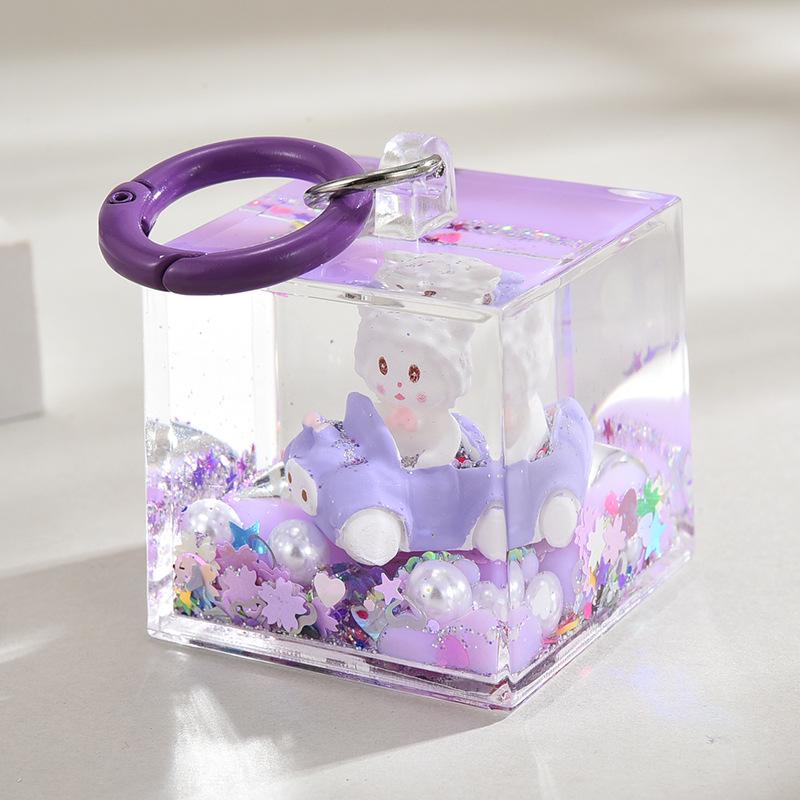 Cartoon Treibsand Flasche Auto Schlüsselanhänger - süße Mädchen Acryl Tasche Anhänger Accessoire Color rings + large square bottle violett von Joom DACH