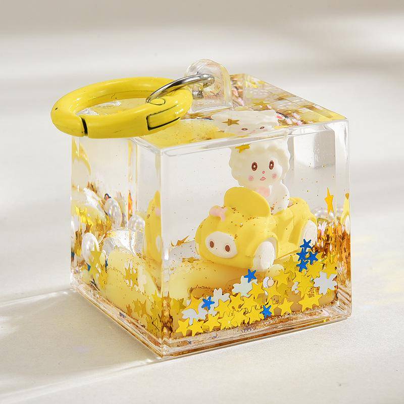 Cartoon Treibsand Flasche Auto Schlüsselanhänger - süße Mädchen Acryl Tasche Anhänger Accessoire Color rings + large square bottle zitronengelbe von Joom DACH