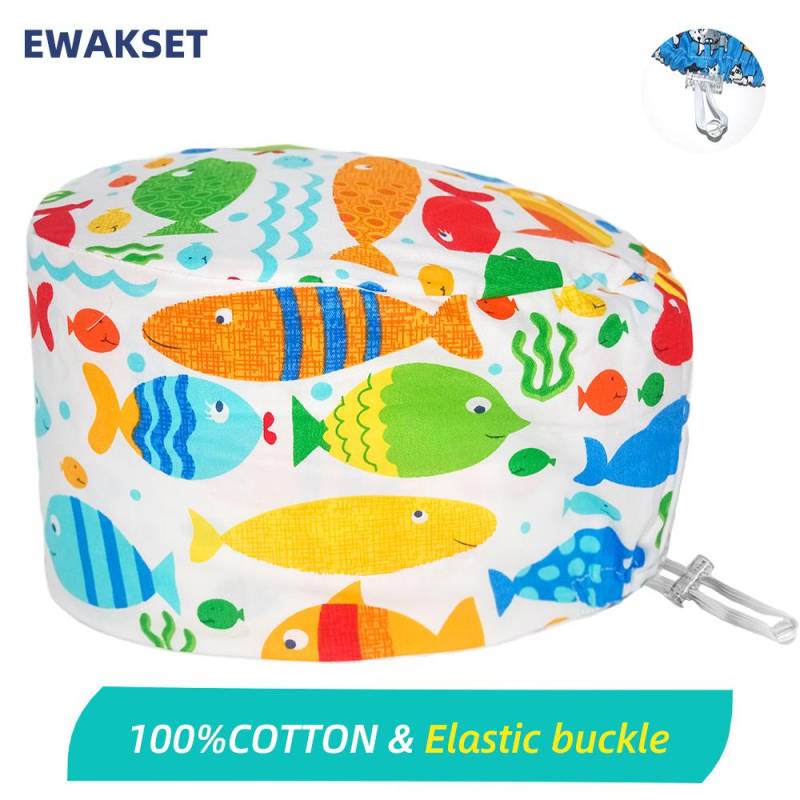 Cartoon chirurgische Kappe 100 % Baumwolle Arbeit chirurgische Kappen Krankenschwester Arzt Zubehör medizinische Krankenhaus Dental Peeling Hut Frauen Männer One Size von Joom DACH