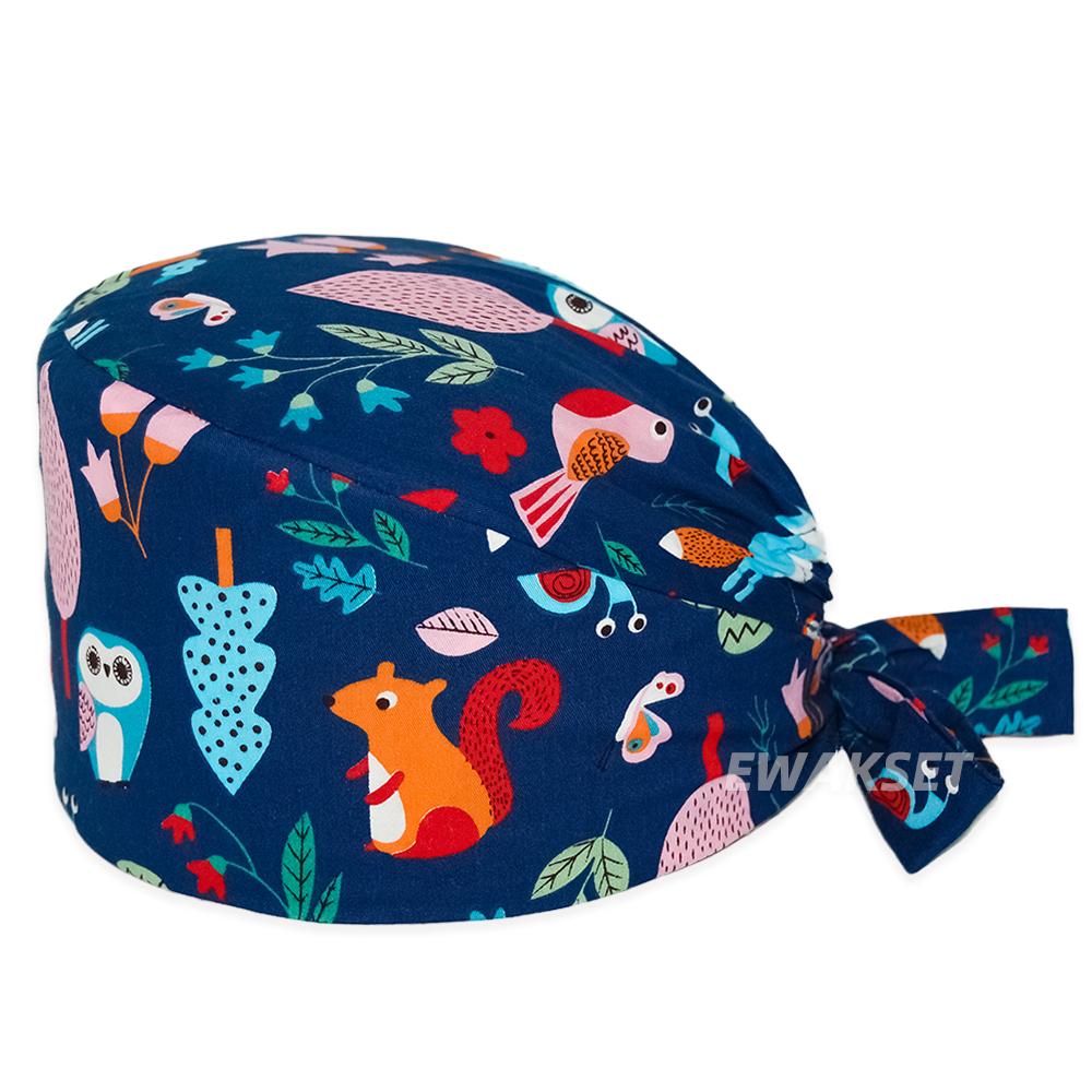 Cartoon chirurgische Kappe 100 % Baumwolle Arbeit chirurgische Kappen Krankenschwester Arzt Zubehör medizinische Krankenhaus Dental Peeling Hut Frauen Männer One Size von Joom DACH