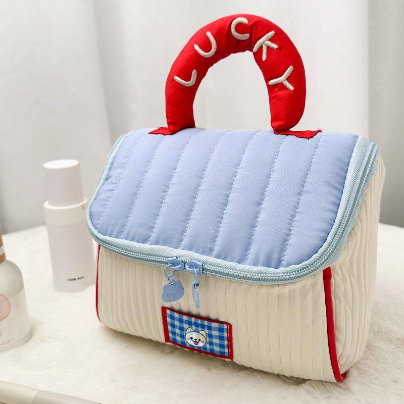 Cartoonmuster Niedliche Hütte Handtasche Mädchen Große Kapazität Kosmetik-Organizer Tragbare Handheld Reise-Toilettentasche blau von Joom DACH