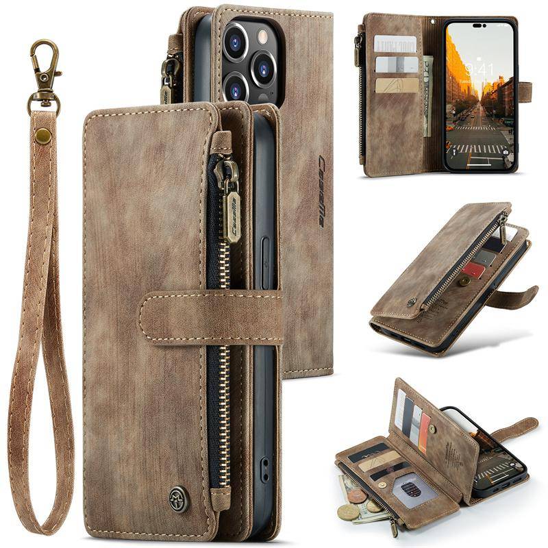 CaseMe Flip Leder Handyhülle Für iPhone 17 Pro Max 16 Plus 15 14 13 12 11 XS XR X Samsung S25 FE S24 Ultra S23 S22 S21 S20 Reißverschluss Geldbörse Karten Abdeckung iPhone XS Max braun von Joom DACH
