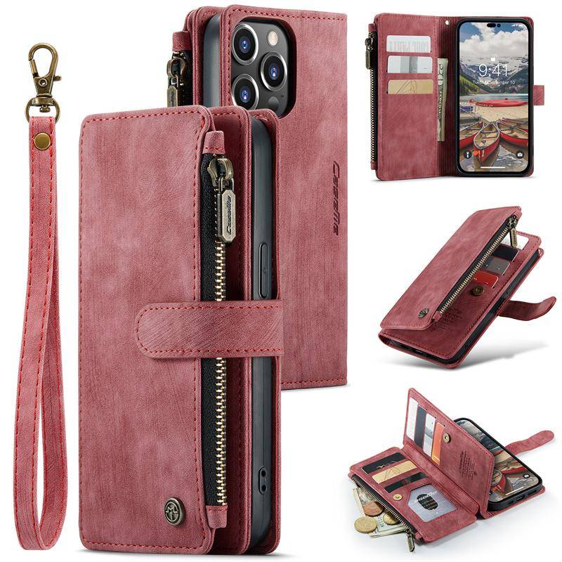 CaseMe Flip Leder Handyhülle für iPhone 11 12 13 14 15 Pro Max XS XR X SE 2022 8 7 Samsung S23 Plus S22 S21 FE S20 Note 20 Reißverschluss Portemonnaie Kartenhülle Samsung A14 (4G 5G) rot von Joom DACH