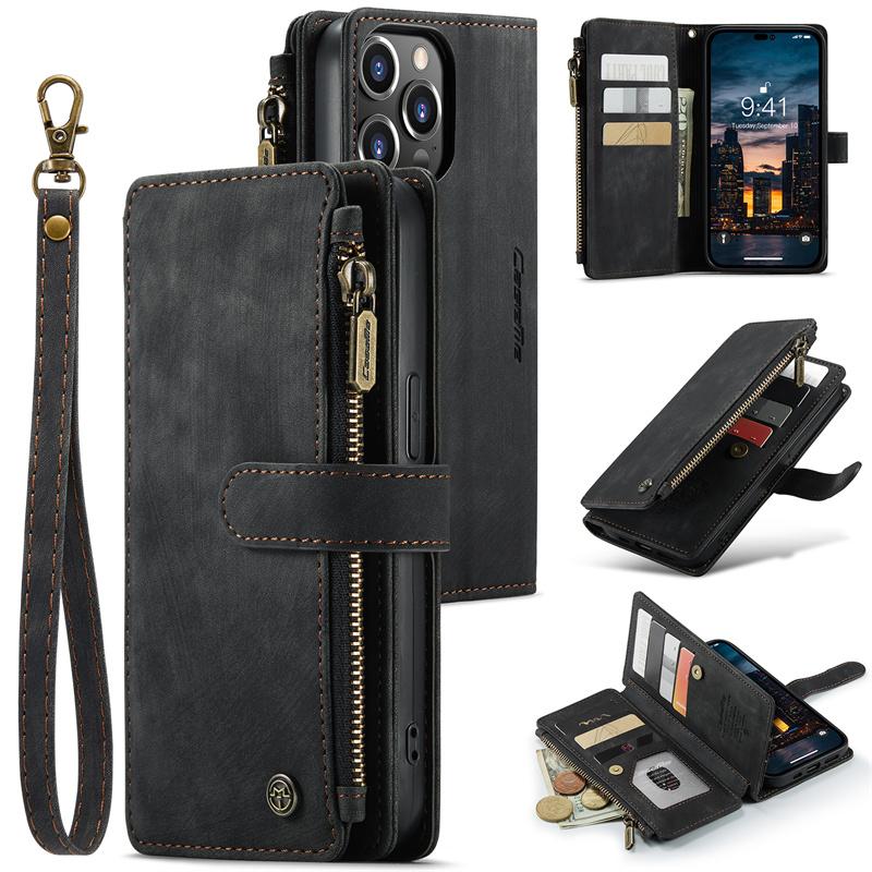 CaseMe Flip Leder Handyhülle für iPhone 11 12 13 14 15 Pro Max XS XR X SE 2022 8 7 Samsung S23 Plus S22 S21 FE S20 Note 20 Reißverschluss Portemonnaie Kartenhülle Samsung S23 Ultra schwarz von Joom DACH