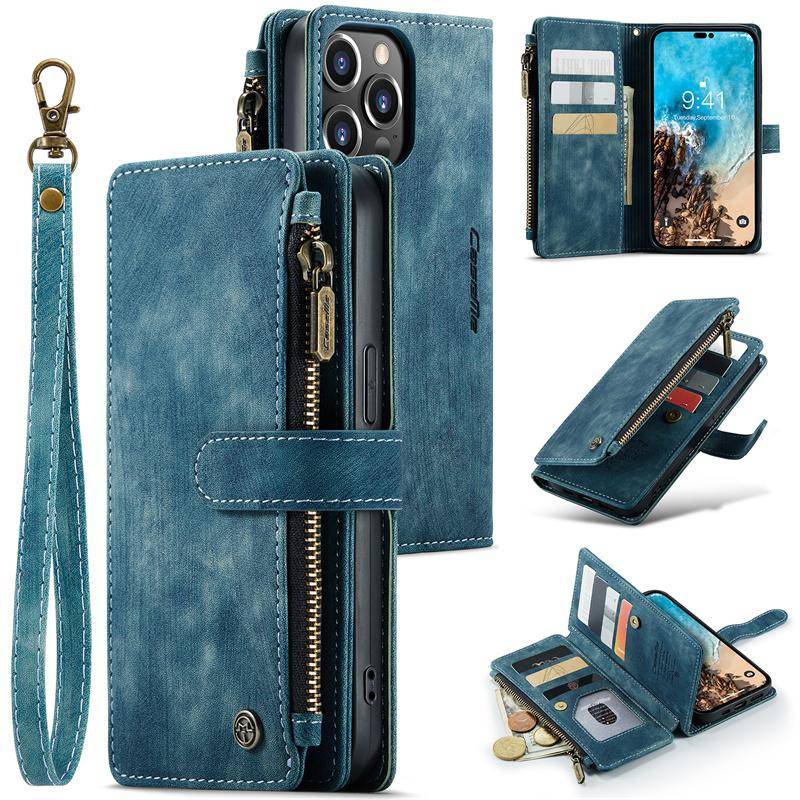 CaseMe Flip Leder Handyhülle Für iPhone 17 Pro Max 16 Plus 15 14 13 12 11 XS XR X Samsung S25 FE S24 Ultra S23 S22 S21 S20 Reißverschluss Geldbörse Karten Abdeckung iPhone 11 blau von Joom DACH