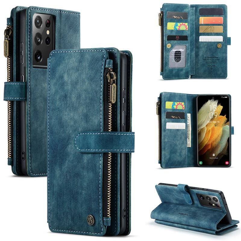 CaseMe Zipper Wallet Flip Leder Telefon Fall Für Samsung Galaxy A53 A33 A13 A52 A72 A12 A22 A32 A51 A71 a50 A50S A30S Geldbörse Karte Abdeckung Coque Etui Samsung A16 (4G 5G) blau von Joom DACH