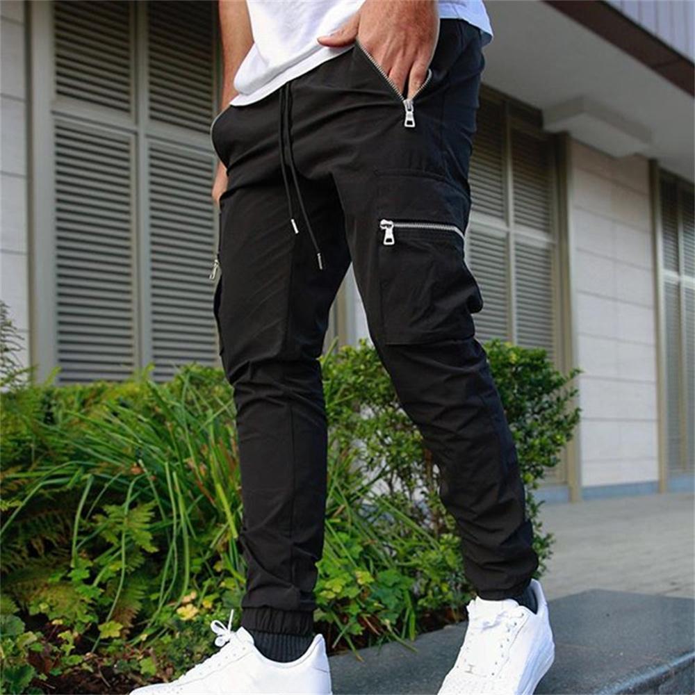 Casual Cargo Pants Herren Hip Hop Streetwear Jogger Pant Mode Hose Multi-Pocket Casual Joggers Jogginghose Herren Hose L schwarz von Joom DACH