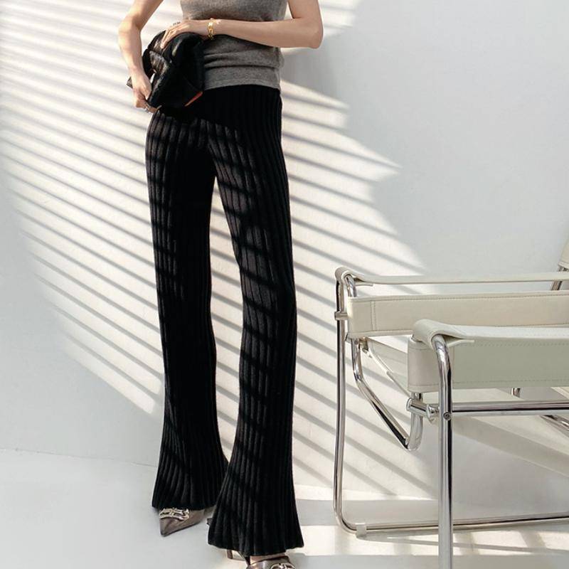 Casual Dick Gestrickte Frauen Hosen Elastische Hohe Taille Lose Weibliche Breite Bein Hose Lange Hosen Herbst Winter Gestreiften Pantalon S schwarz von Joom DACH