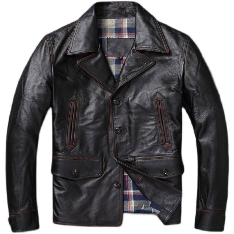 Casual Eingefasst Schwarz Echtes Leder Jacke Männer Weiche Echt Rindsleder Herbst Frühling Mäntel Chamarras De Cuero Para Hombre XXXXXL schwarz von Joom DACH