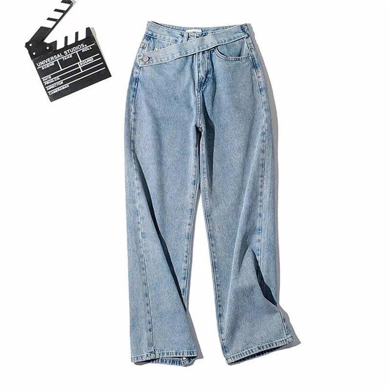 Casual Gerade Denim Hohe Taille Jeans Frauen Hosen Herbst Winter Harajuku Boyfriend-Jeans Lose Unten XS blau von Joom DACH
