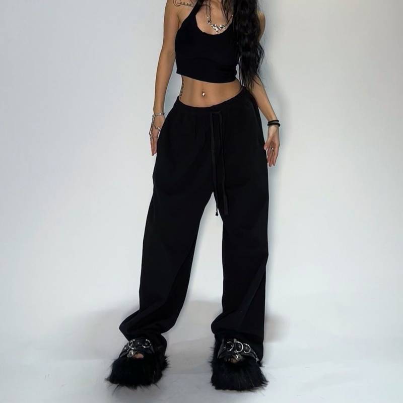 Casual Grau Jogginghose Frauen Breite Bein Schwarz Jogger Klassische Baggy Streetwear Weibliche Übergroßen Sport Hosen Alle-spiel M schwarz von Joom DACH