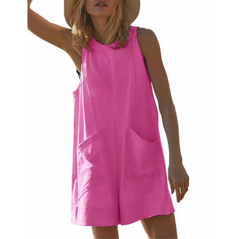 Casual Jumpsuit Sommer Loose Ärmellos Taschen Body Shorts Damen M rose rot von Joom DACH