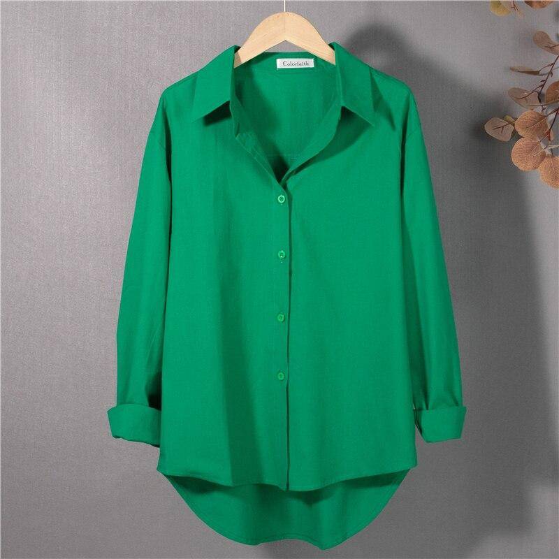 Casual Langarm Frauen Bluse Tops Büro Dame Lose Kleidung 2023 Frühling Button Up Hemd Frauen Baumwolle Shirts Frauen Kleidung 16695 XXL grün von Joom DACH
