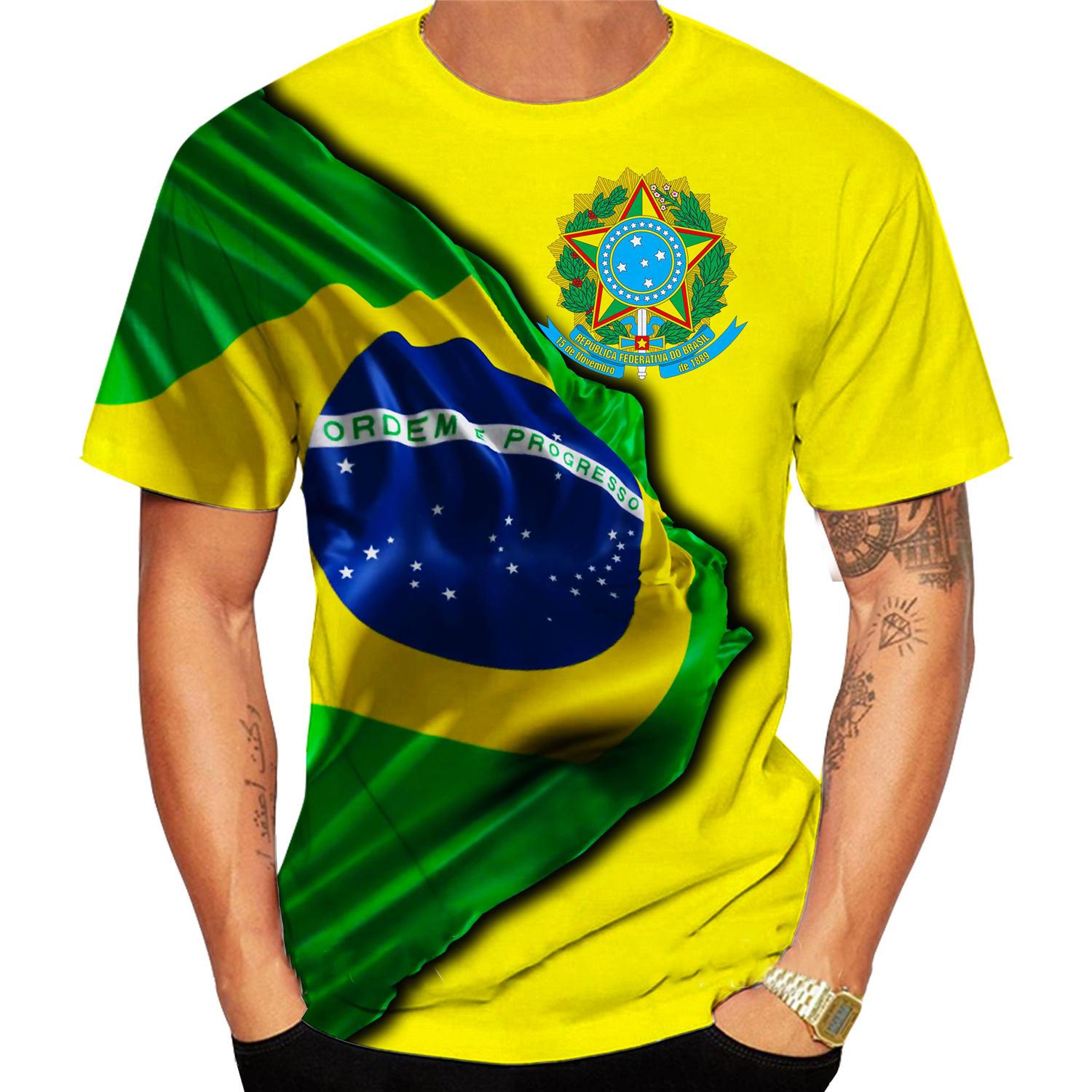 Centenary of Brasil Herren-T-Shirt, Sommer, O-Ausschnitt, Pullover, kurze Ärmel, modische, coole Kleidung, Brasilien-Flagge, übergroße Herrenbekleidung L von Joom DACH