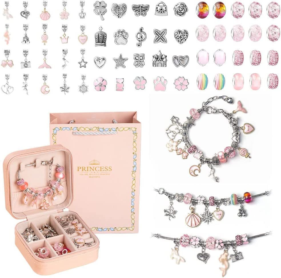 Charm-Armband-Bastelset für Mädchen, Geschenkbox, 66-teiliges Schmuck-Bastelset für 6–12-jährige Mädchen, Geburtstags- und Weihnachtsgeschenk 16cm von Joom DACH