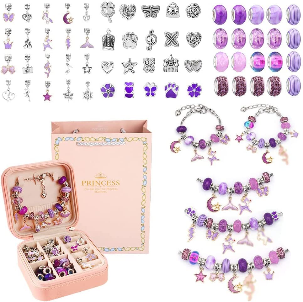 Charm-Armband-Bastelset für Mädchen, Geschenkbox, 66-teiliges Schmuck-Bastelset für 6–12-jährige Mädchen, Geburtstags- und Weihnachtsgeschenk 16cm von Joom DACH