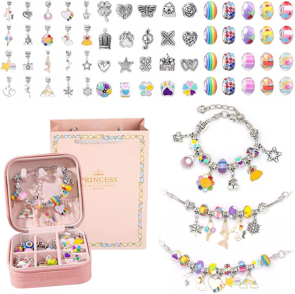 Charm-Armband-Bastelset für Mädchen, Geschenkbox, 66-teiliges Schmuck-Bastelset für 6–12-jährige Mädchen, Geburtstags- und Weihnachtsgeschenk 16cm von Joom DACH