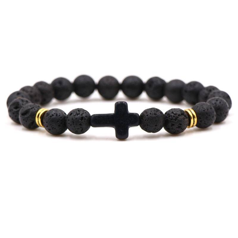 Charm Naturstein Armband Kreuz Schwarz Lava Matte Perlen Armbänder Handarbeit Männer Frauen Gebet Fitness Kette Paar Schmuck Geschenk von Joom DACH