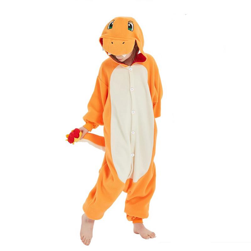 Charmander Onesie für Kinder Kigurumi Halloween Cosplay Kostüm Einteiliger Pyjama 100 dunkel orange von Joom DACH