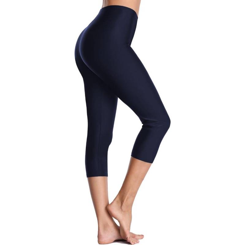 Charmleaks Badehose für Damen, hoch taillierte Bade-Caprihose, Badeshorts, Schwimm-Leggings M navy blau von Joom DACH