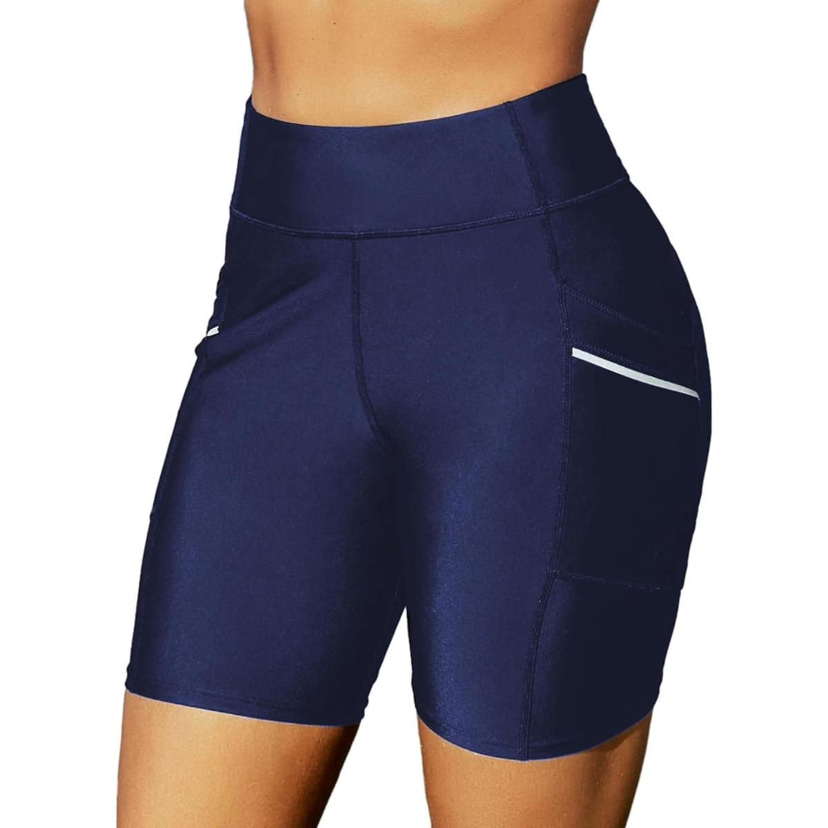 Charmleaks Damen-Badeshorts, Boardshorts, Badebekleidung, Badeanzüge, Unterteile mit Tasche, hohe Taille, schnell trocknend XL navy blau von Joom DACH