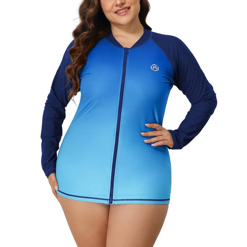Charmleaks Damen Langarm-Rashguard, UV-Sonnenschutz, Reißverschluss, Farbverlauf, Badeanzug-Oberteil 1X blau von Joom DACH