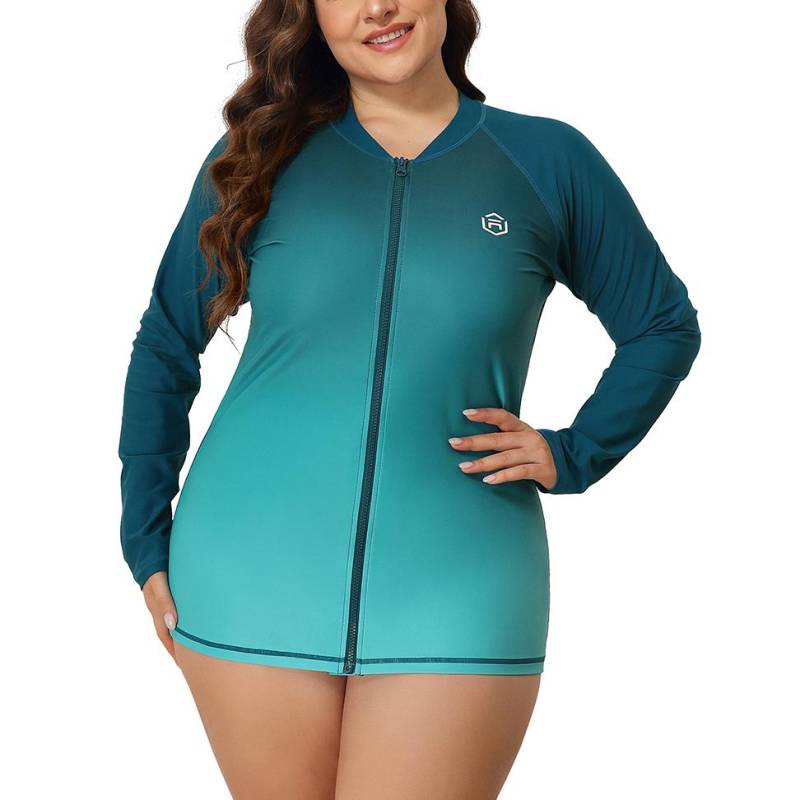 Charmleaks Damen Langarm-Rashguard, UV-Sonnenschutz, Reißverschluss, Farbverlauf, Badeanzug-Oberteil 2X grün von Joom DACH