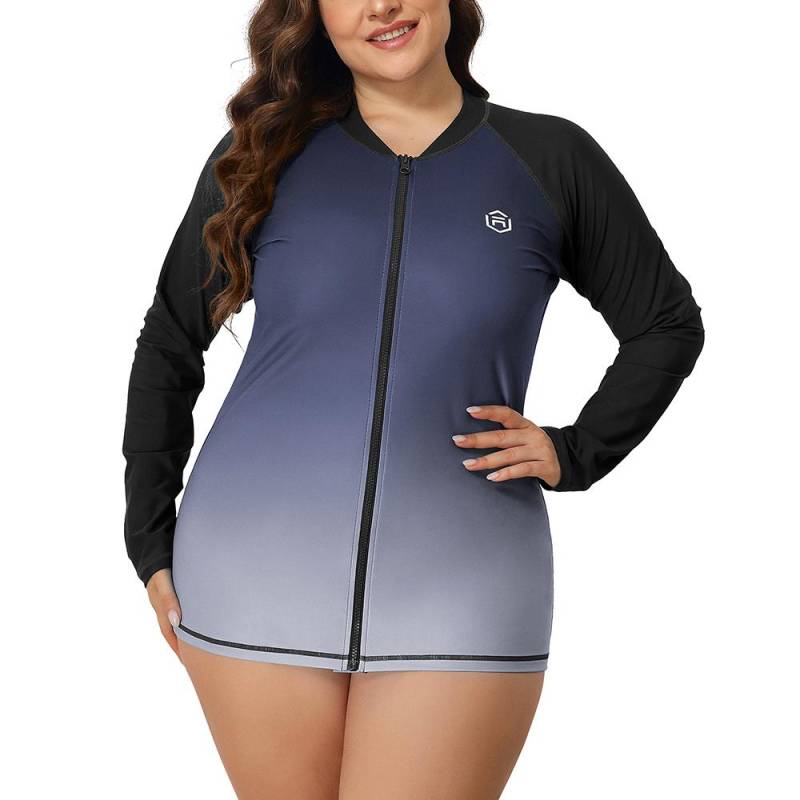 Charmleaks Damen Langarm-Rashguard, UV-Sonnenschutz, Reißverschluss, Farbverlauf, Badeanzug-Oberteil 3X grau von Joom DACH