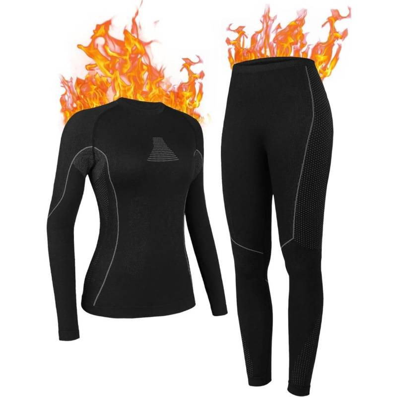 Charmleaks Damen Thermo-Unterwäsche-Sets, Oberteil und Unterteil, lange Unterhose, warme Basisschicht für kaltes Wetter XL schwarz von Joom DACH