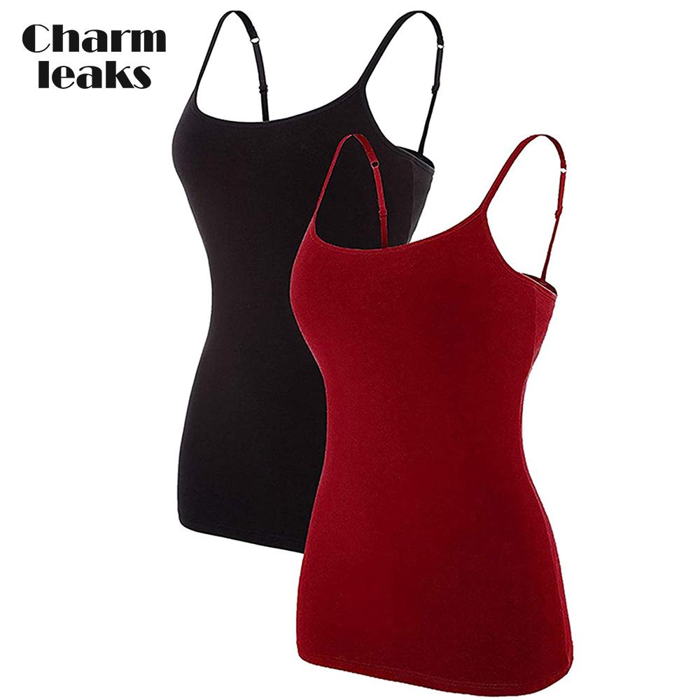 Charmleaks Damen-Unterhemd aus Baumwolle, Damenunterwäsche, Nachtwäsche, Unterwäsche, Hebe-BH, solides Basic-Tanktop, 2er-Pack M rot/schwarz von Joom DACH