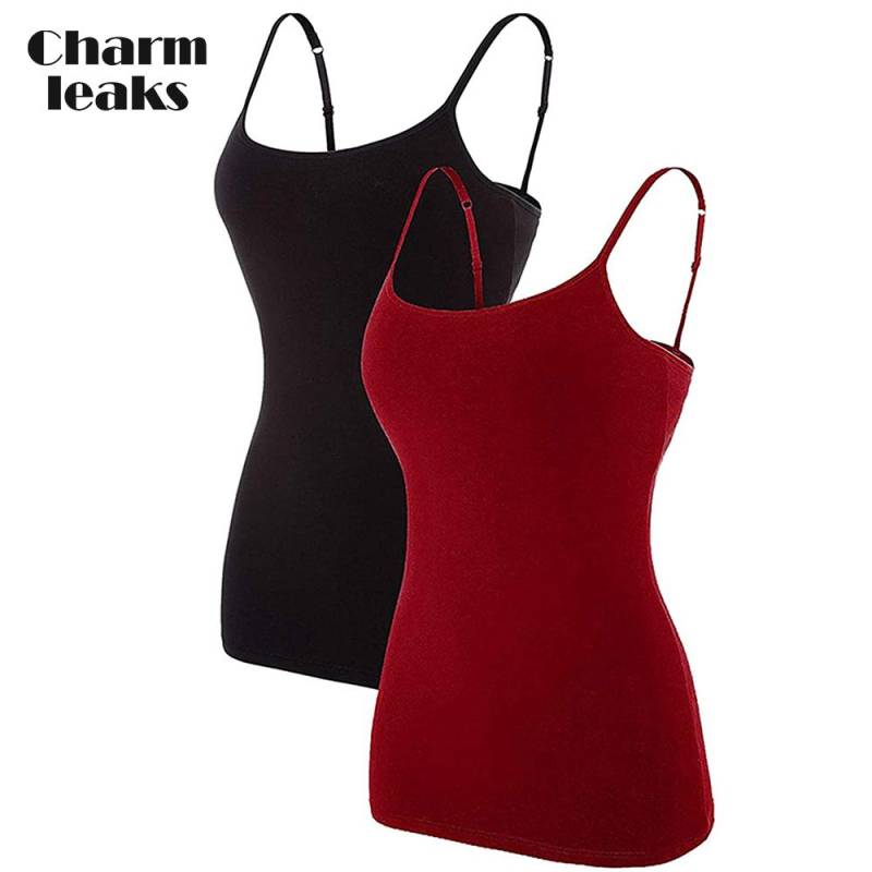 Charmleaks Damen-Unterhemd aus Baumwolle, Damenunterwäsche, Nachtwäsche, Unterwäsche, Hebe-BH, solides Basic-Tanktop, 2er-Pack M rot/schwarz von Joom DACH