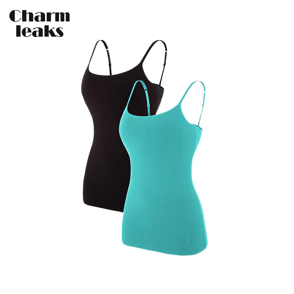 Charmleaks Damen-Unterhemd aus Baumwolle, Damenunterwäsche, Nachtwäsche, Unterwäsche, Hebe-BH, solides Basic-Tanktop, 2er-Pack XL grün/schwarz von Joom DACH