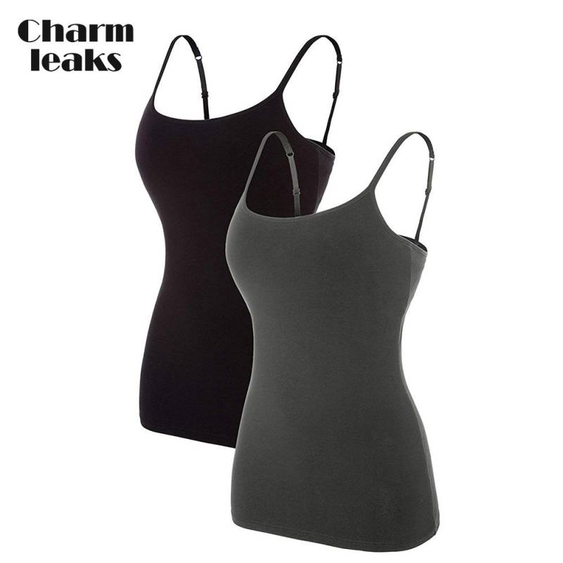 Charmleaks Damen-Unterhemd aus Baumwolle, Damenunterwäsche, Nachtwäsche, Unterwäsche, Hebe-BH, solides Basic-Tanktop, 2er-Pack XXL schwarz/graue von Joom DACH