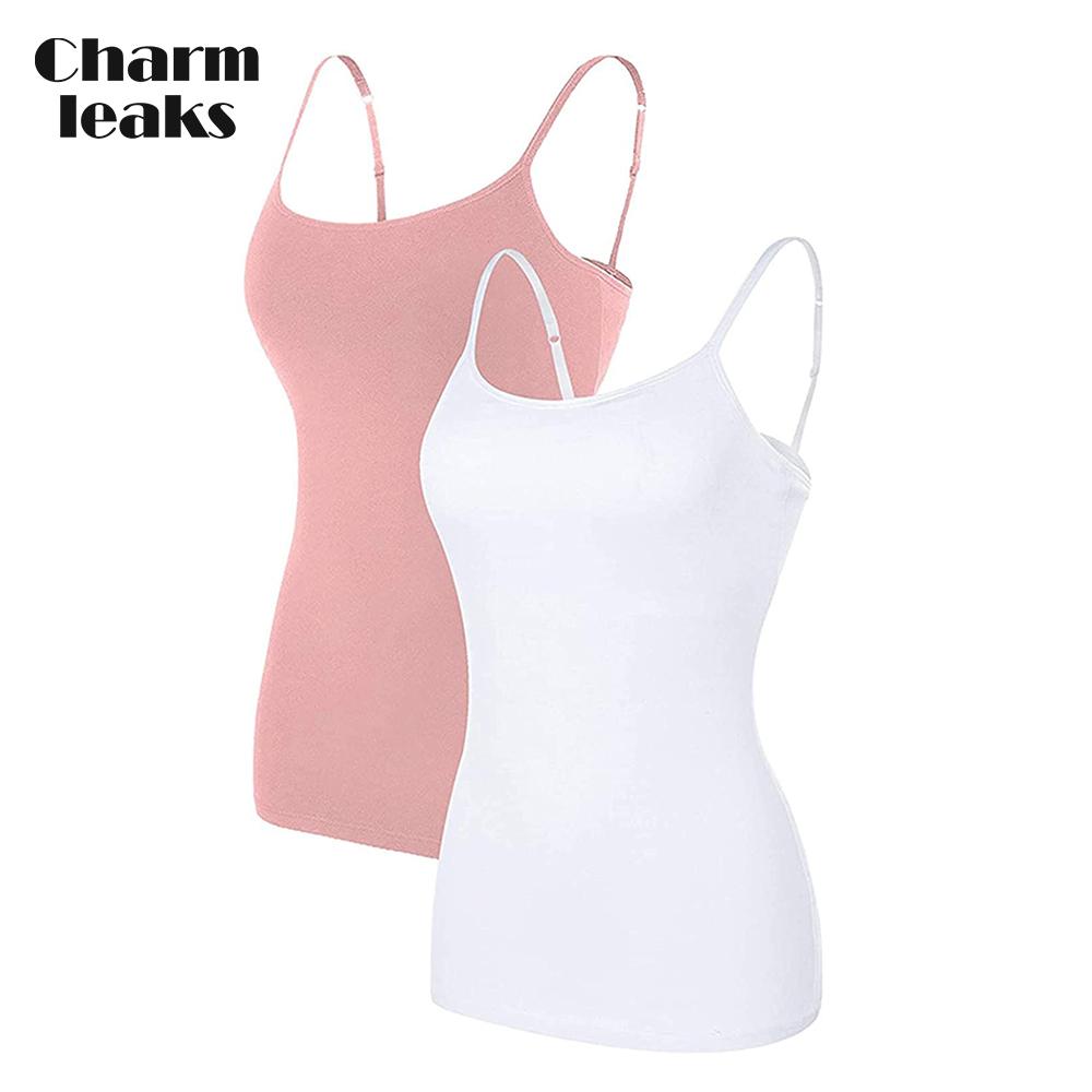 Charmleaks Damen-Unterhemd aus Baumwolle, Damenunterwäsche, Nachtwäsche, Unterwäsche, Hebe-BH, solides Basic-Tanktop, 2er-Pack XXL weiß/lachs von Joom DACH