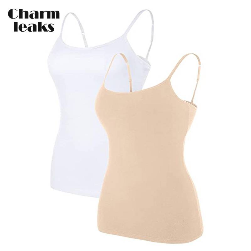 Charmleaks Damen-Unterhemd aus Baumwolle, Damenunterwäsche, Nachtwäsche, Unterwäsche, Hebe-BH, solides Basic-Tanktop, 2er-Pack XXL weiß/helle khaki von Joom DACH