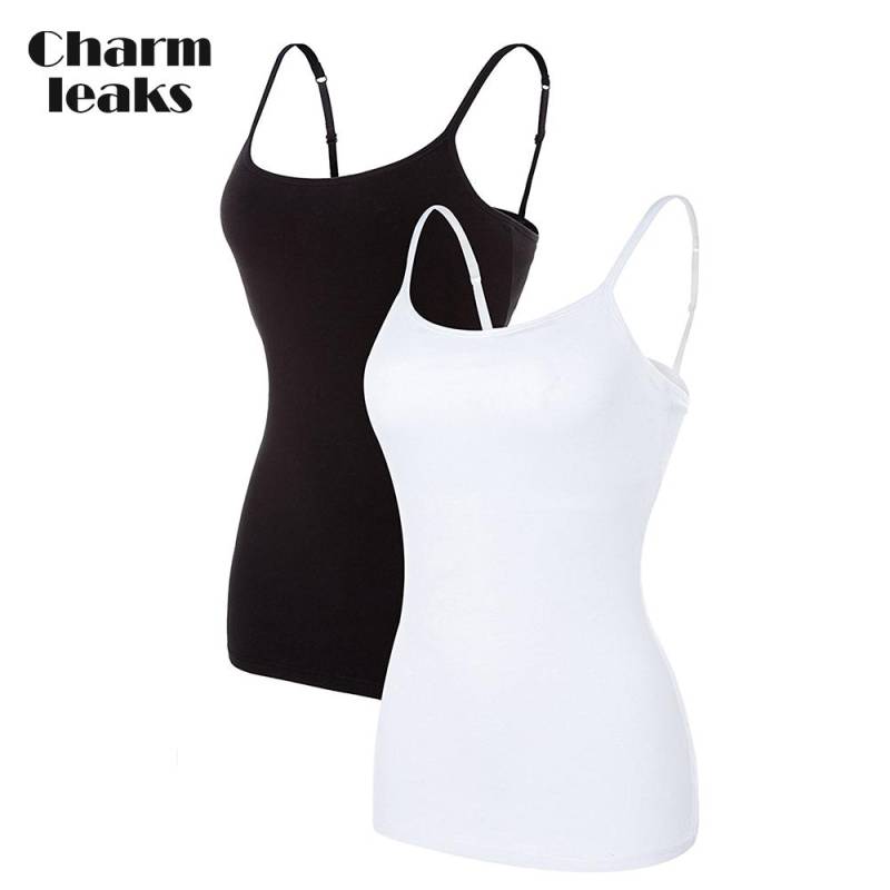 Charmleaks Damen-Unterhemd aus Baumwolle, Damenunterwäsche, Nachtwäsche, Unterwäsche, Hebe-BH, solides Basic-Tanktop, 2er-Pack XXL schwarz/weiß von Joom DACH