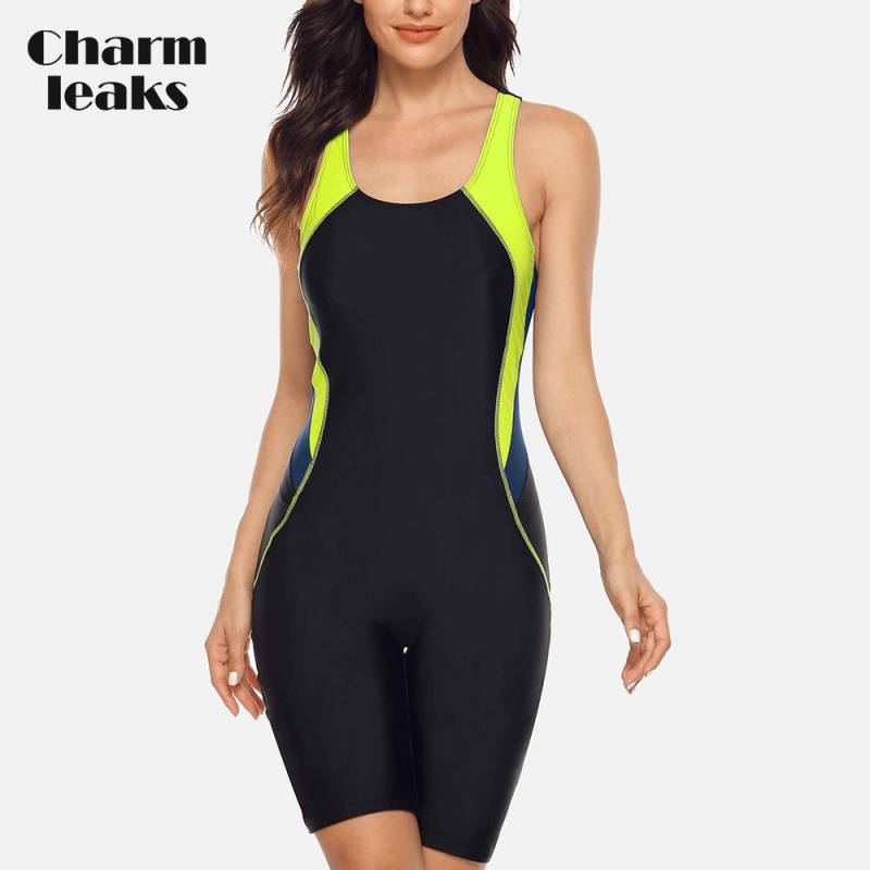 Charmleaks Einteiliger Sport-Badeanzug für Damen, Sportler-Sport-Badeanzug, Racerback L gelb von Joom DACH