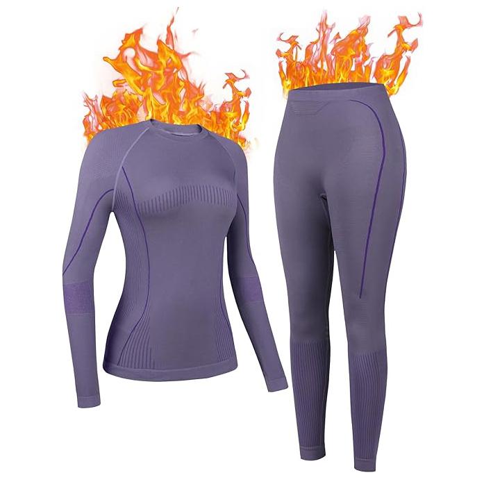 Charmleaks Nahtlose Thermounterwäsche für Damen Lange Unterhosen Thermoanzug Dehnbares Ski-Basisschicht-Set M violett von Joom DACH