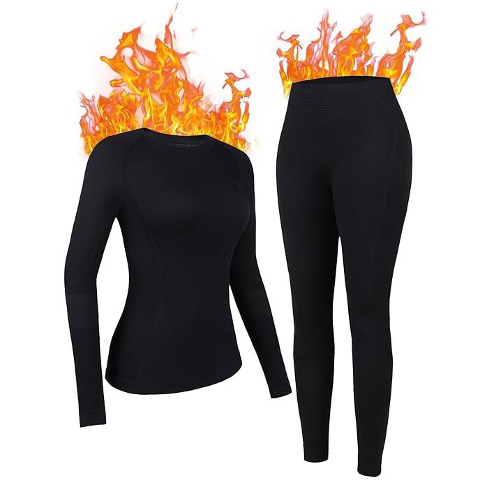 Charmleaks Nahtlose Thermounterwäsche für Damen Lange Unterhosen Thermoanzug Dehnbares Ski-Basisschicht-Set XL schwarz von Joom DACH