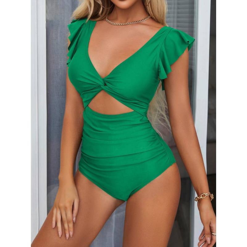 Charmleaks Rüschen-Einteiler-Badeanzüge für Damen, V-Ausschnitt, gerüschte Monokini-Badeanzüge, Strand- und Surfbekleidung L hellgrüne von Joom DACH