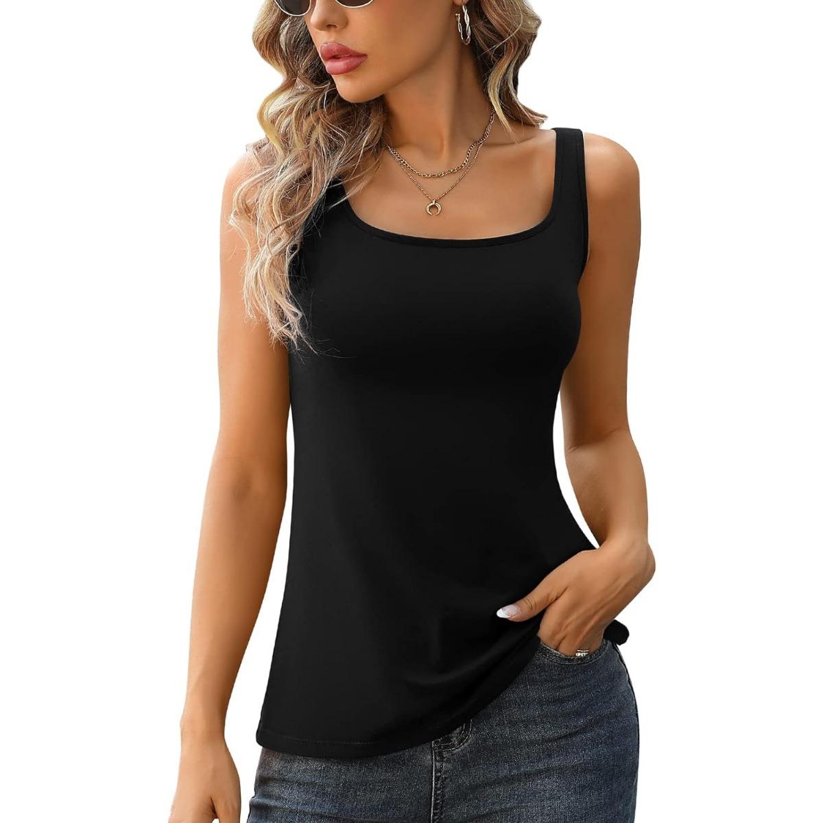 Charmleaks Tank-Top für Damen mit integriertem, gepolstertem BH, verstellbares, breites Träger-Camisole-Camisole aus Baumwolle XL schwarz von Joom DACH