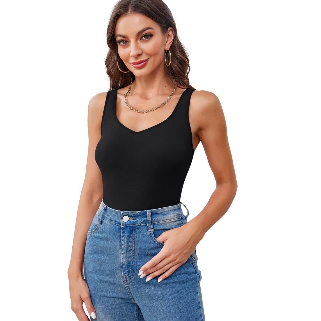 Charmleaks V-Ausschnitt Tanktop für Damen mit eingebautem gepolstertem BH, verstellbarem breitem Träger, Baumwoll-Cami-Shirts XXL von Joom DACH