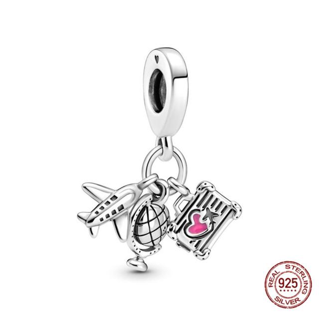Charms aus 100 % 925er Sterlingsilber, Flugzeug, Globus und Koffer, passend für modische Bettelarmbänder, zum Selbermachen von Modeschmuck für Frauen von Joom DACH