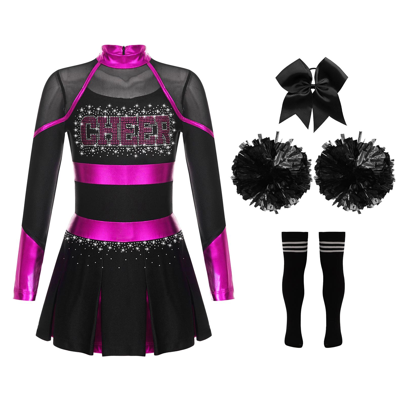 Cheerleader-Kostüm für Kinder, Halloween-Cheerleading-Uniform, Kleid mit Pompons und Socken, Karneval, Party, Kostüm-Outfit 13-14 Years von Joom DACH