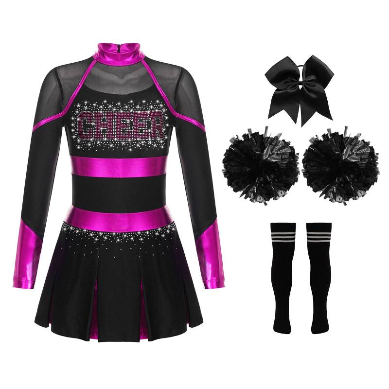 Cheerleader-Kostüm für Kinder, Halloween-Cheerleading-Uniform, Kleid mit Pompons und Socken, Karneval, Party, Kostüm-Outfit 13-14 Years von Joom DACH